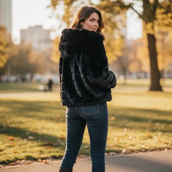 Women’s Faux Fur Hooded Jacket size M. NWT - Picture 3 of 13